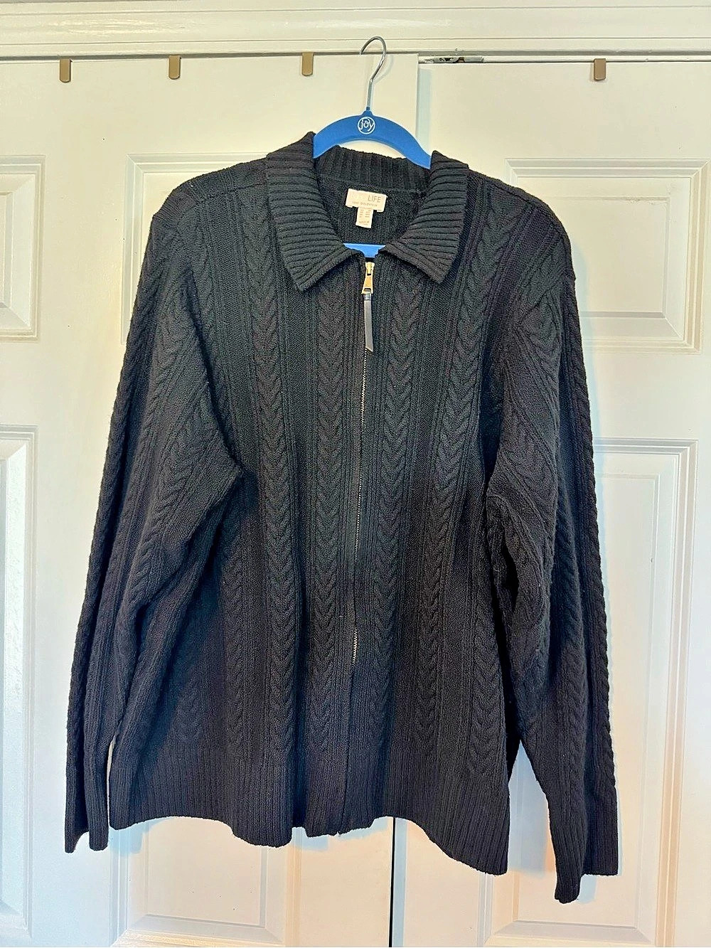 LOGO by Lori Goldstein Black Cable Knit Zip Cardigan Size 3X